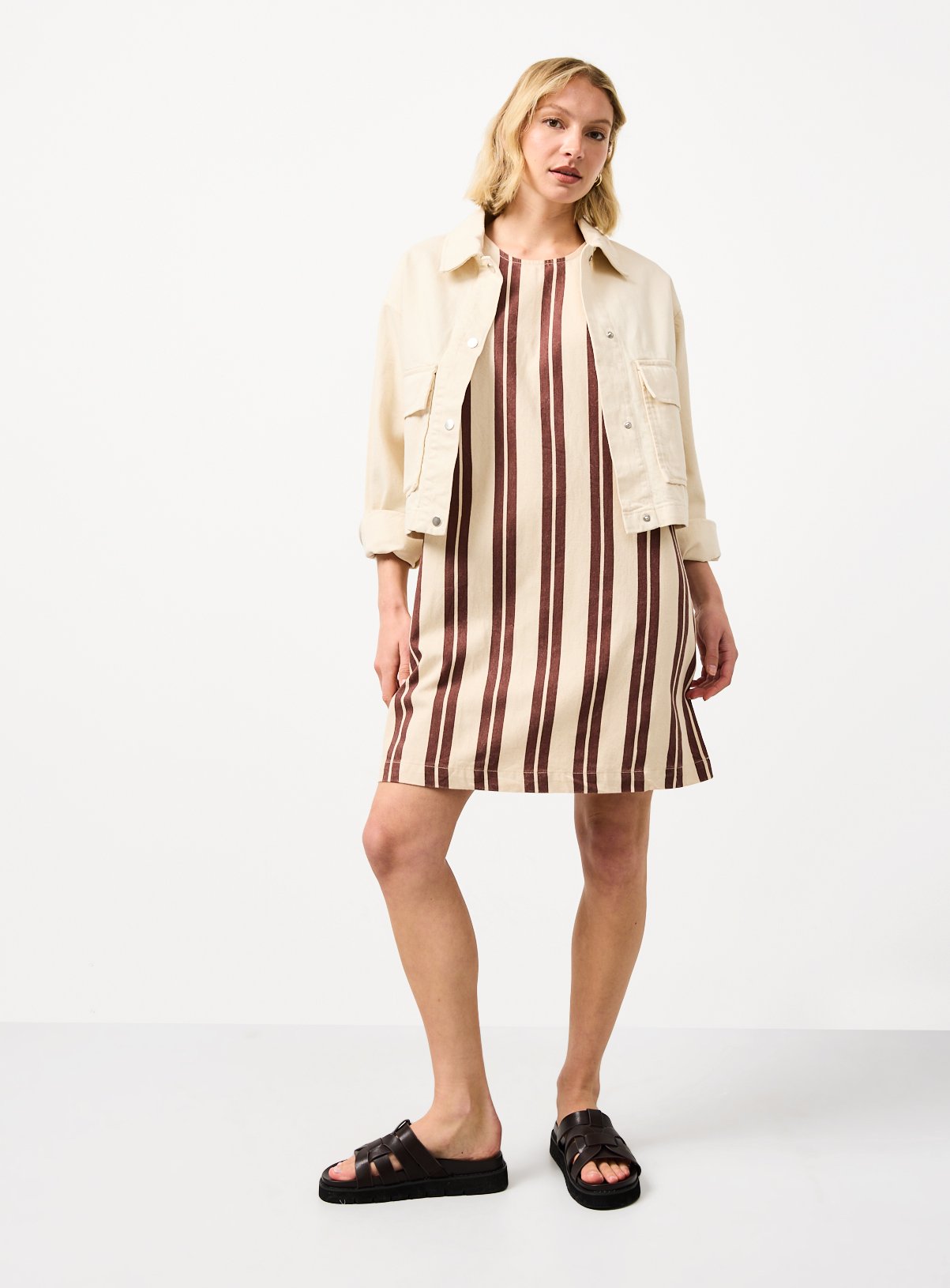 Rust Stripe Denim Mini Shift Dress 12 - Image 2 thumbnail